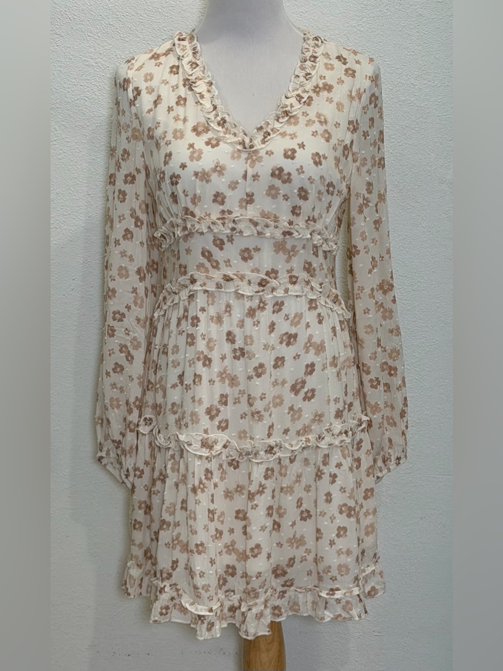 Altar’d State Floral Swiss Dot Ruffle Mini Dress‎ Large Cream Cottagecore Boho